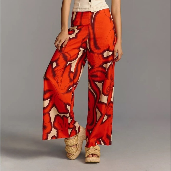 NWT Eugenia Fernández Safaa Printed Wide-Leg Pants